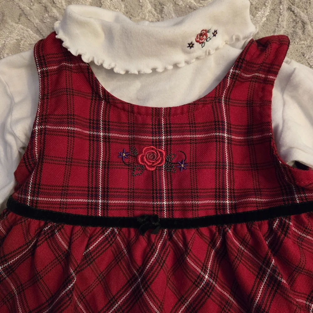 Vintage 1990s Y2k Oshkosh B'gosh 2pc Turtleneck Red Plaid Dress